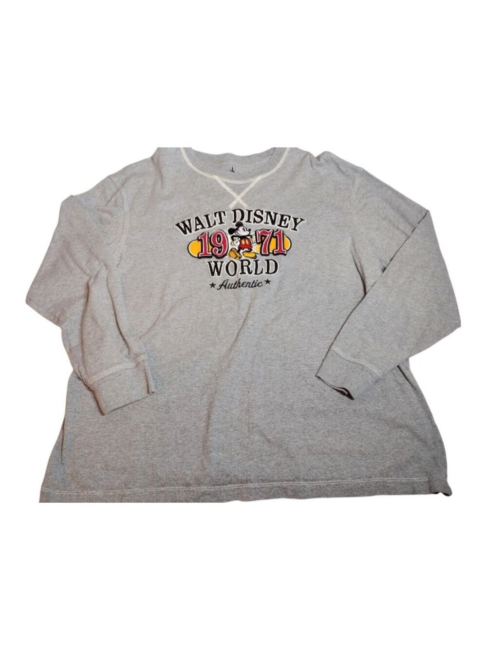 Disney Parks Thick Knit Embroidered T Shirt Unisex 2XL Gray Mickey Mouse Travel